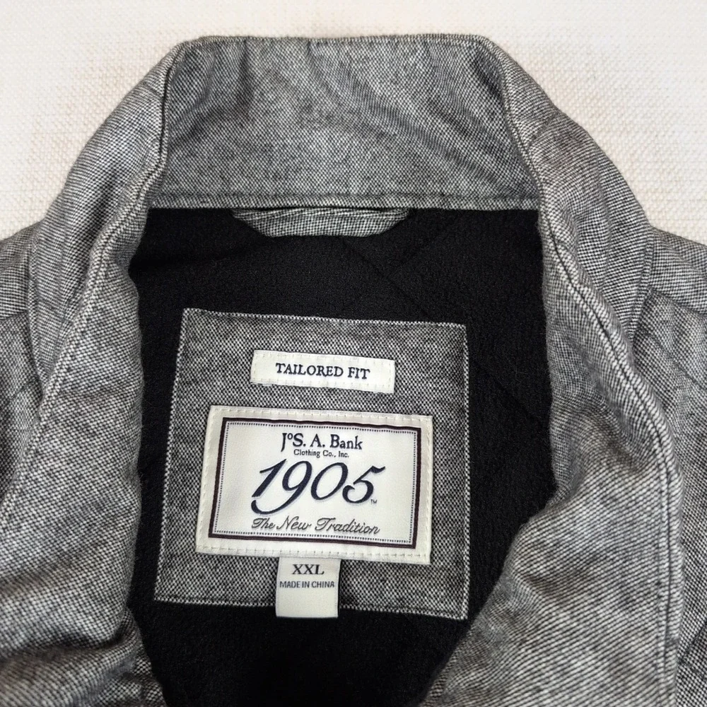 Jos. A. Bank 1905 Quilted Vest Mens XXL Grey Tailored Fit Fleece Lined Layering